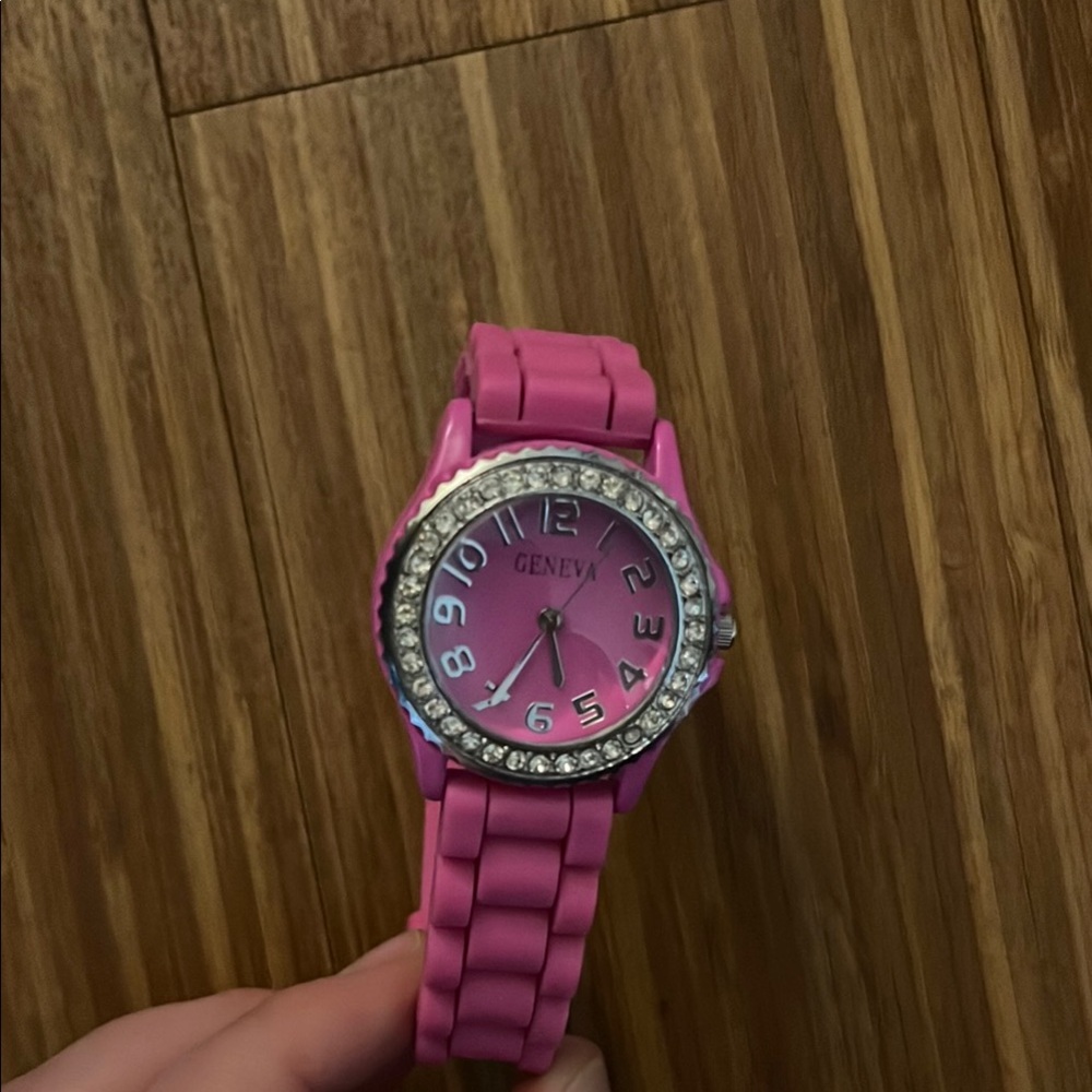 Geneva Pink Watch with Rhinestone Bezel